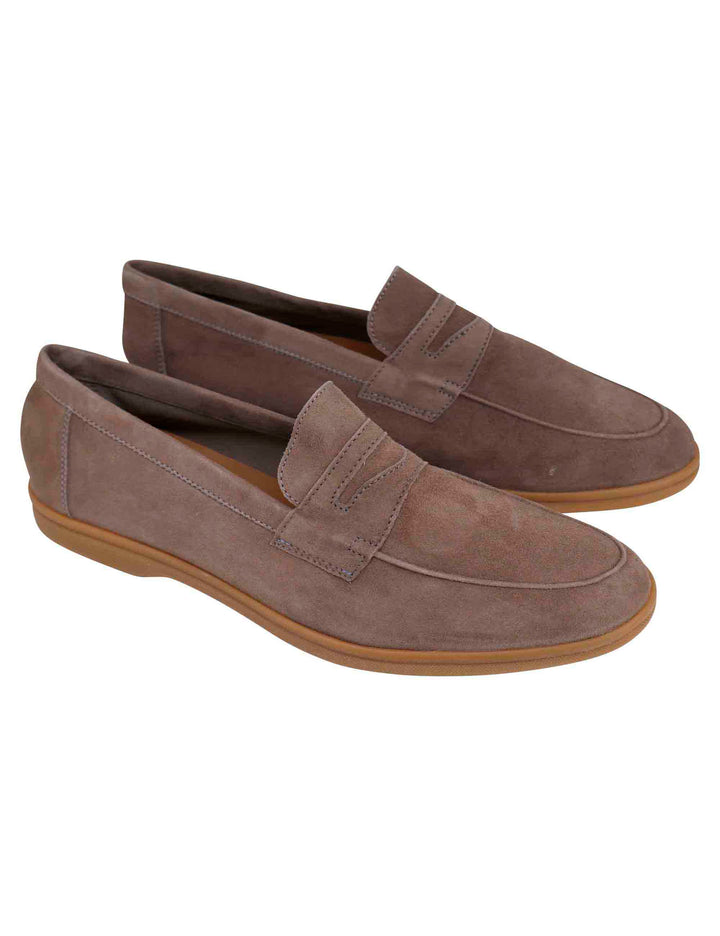 Spatarella Mocassini uomo in camoscio taupe con suola in gomma leggera Nuovo