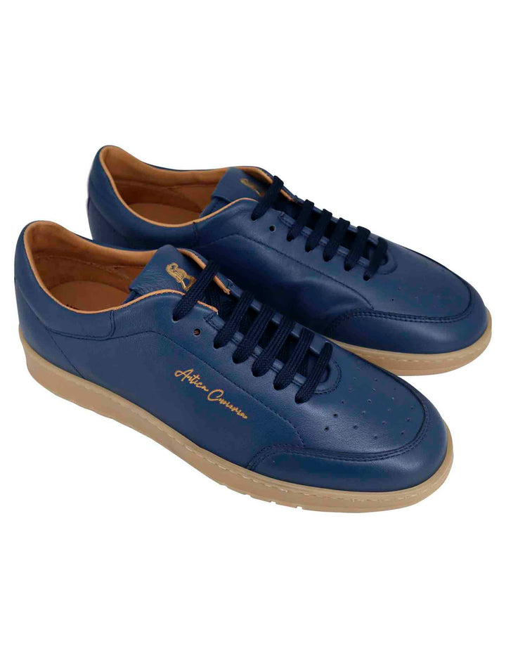 Spatarella Sneakers uomo in pelle celeste con suola in gomma ambra Qualità