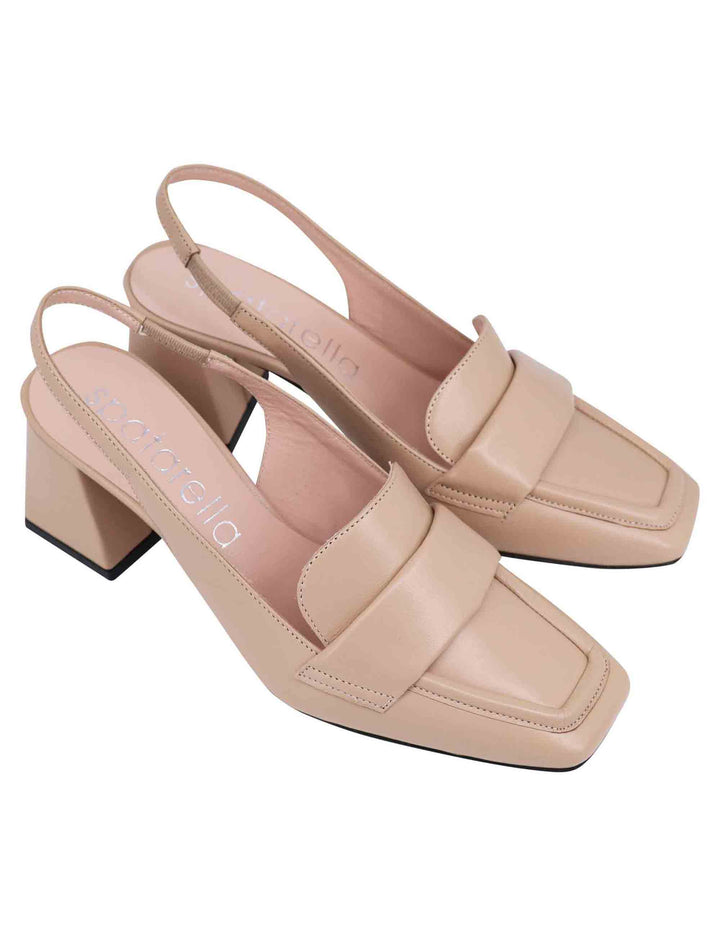 Spatarella Decollete slingback donna in pelle cipria con punta quadra Novità