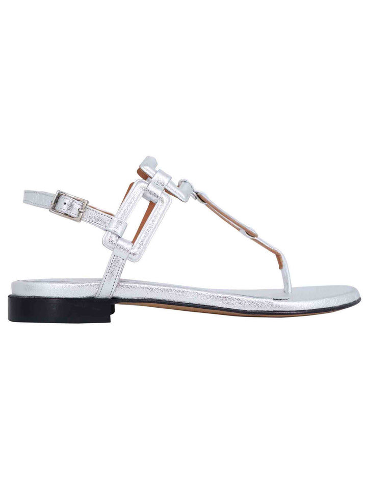 Spatarella Sandali flat slingback infradito donna in pelle laminata argento Sconto