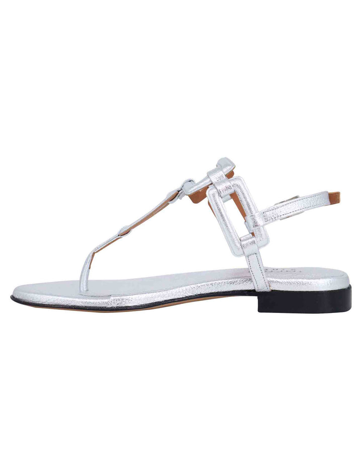 Spatarella Sandali flat slingback infradito donna in pelle laminata argento Sconto