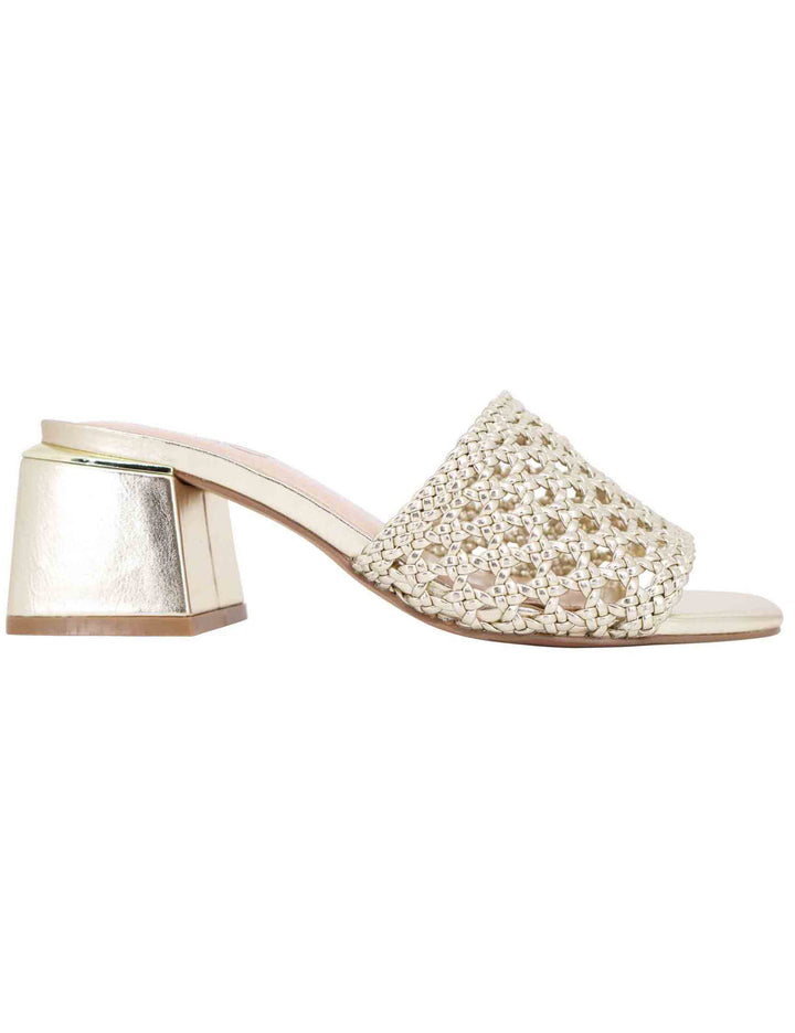 Spatarella Sandali donna in eco pelle oro intrecciata con punta quadra Economico