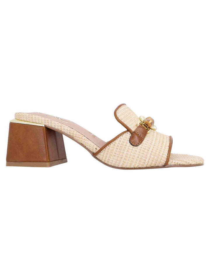 Spatarella Sandali donna in tessuto beige e cuoio con morsetto