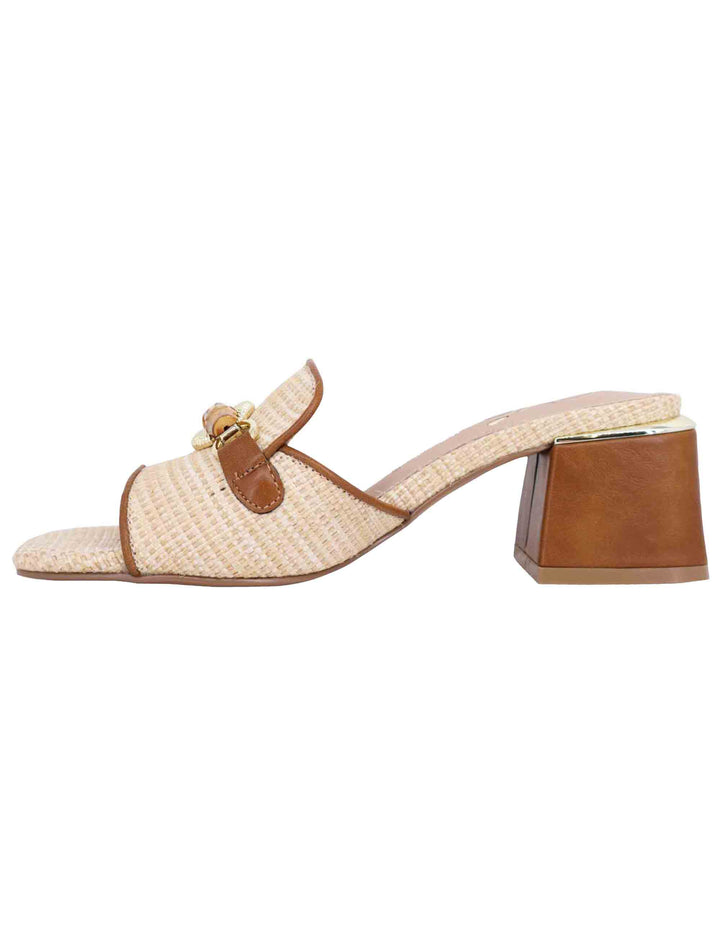 Spatarella Sandali donna in tessuto beige e cuoio con morsetto In Vendita