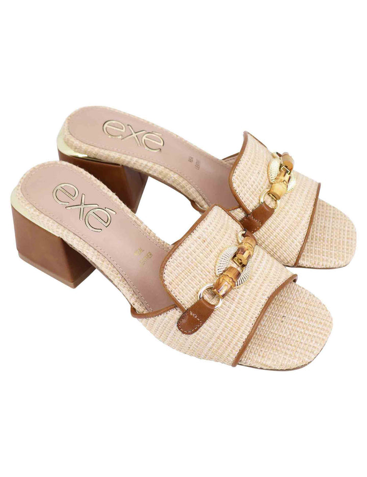 Spatarella Sandali donna in tessuto beige e cuoio con morsetto In Vendita