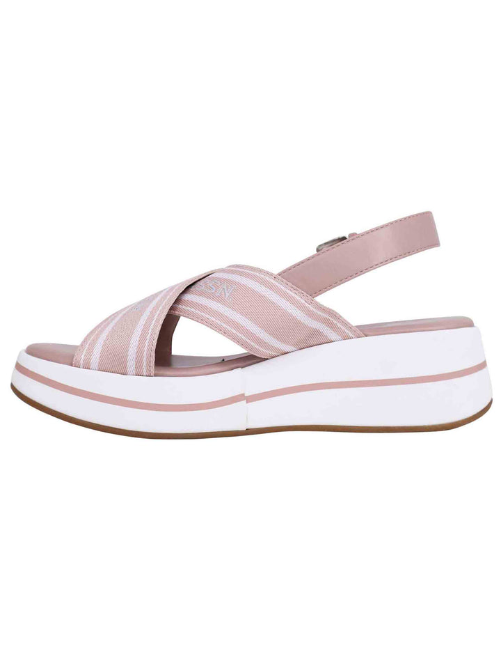 Spatarella Sandali slingback donna in tessuto nude con zeppa in gomma Saldi