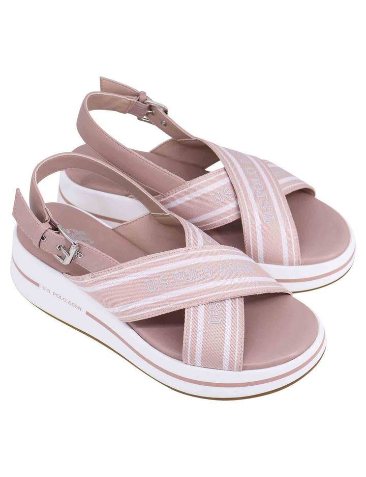 Spatarella Sandali slingback donna in tessuto nude con zeppa in gomma Saldi