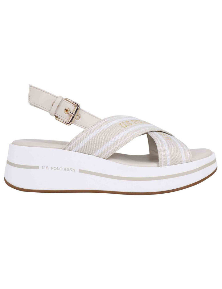 Spatarella Sandali slingback donna in tessuto beige con zeppa in gomma Vendita Calda