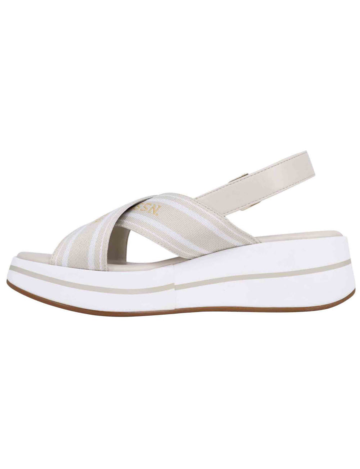 Spatarella Sandali slingback donna in tessuto beige con zeppa in gomma Vendita Calda