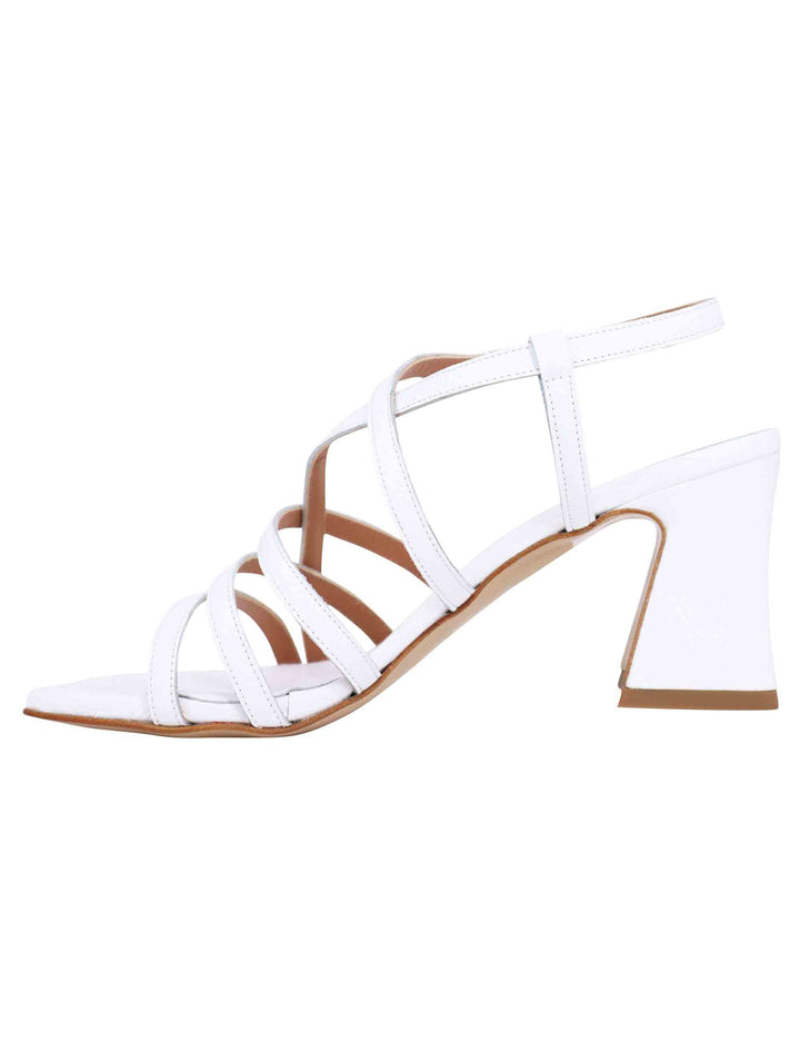 Spatarella Sandali slingback donna in pelle bianca con tacco alto e punta quadra Vendita Economica