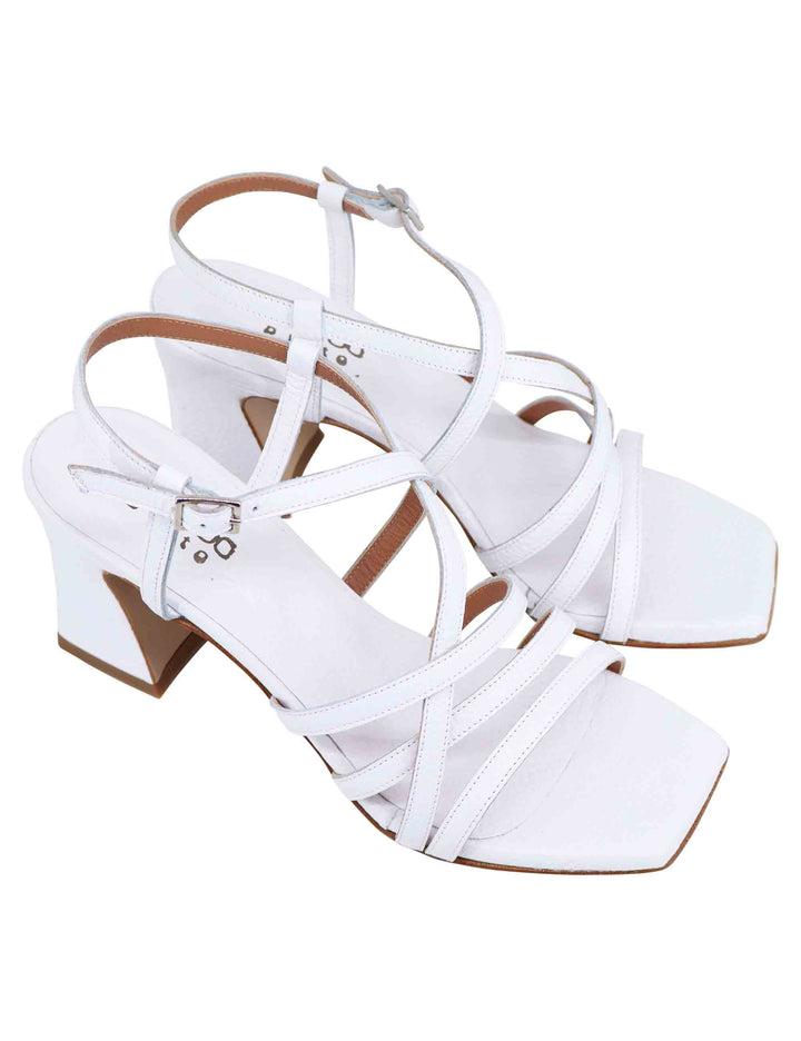 Spatarella Sandali slingback donna in pelle bianca con tacco alto e punta quadra Vendita Economica