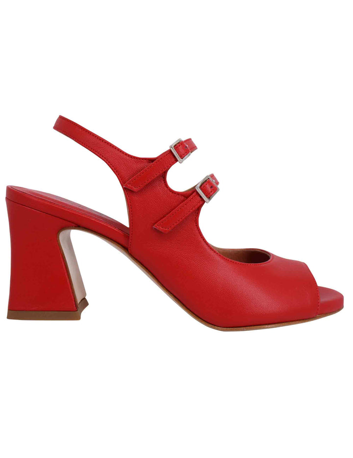 Spatarella Sandali slingback donna in pelle rossa con cinturini punta tonda e tacco alto Saldi Di Fabbrica