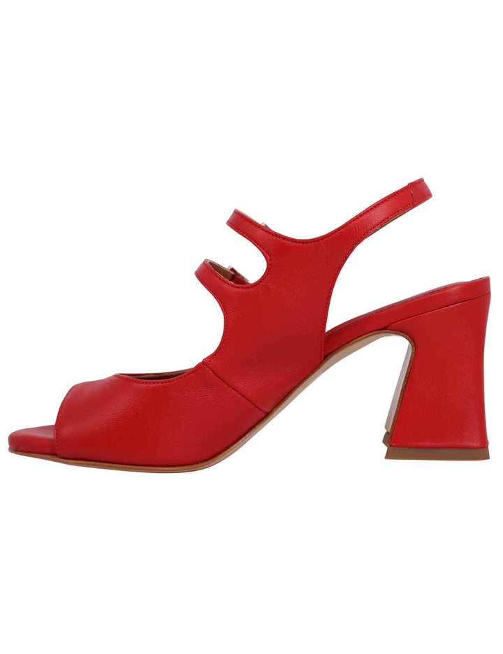 Spatarella Sandali slingback donna in pelle rossa con cinturini punta tonda e tacco alto Saldi Di Fabbrica