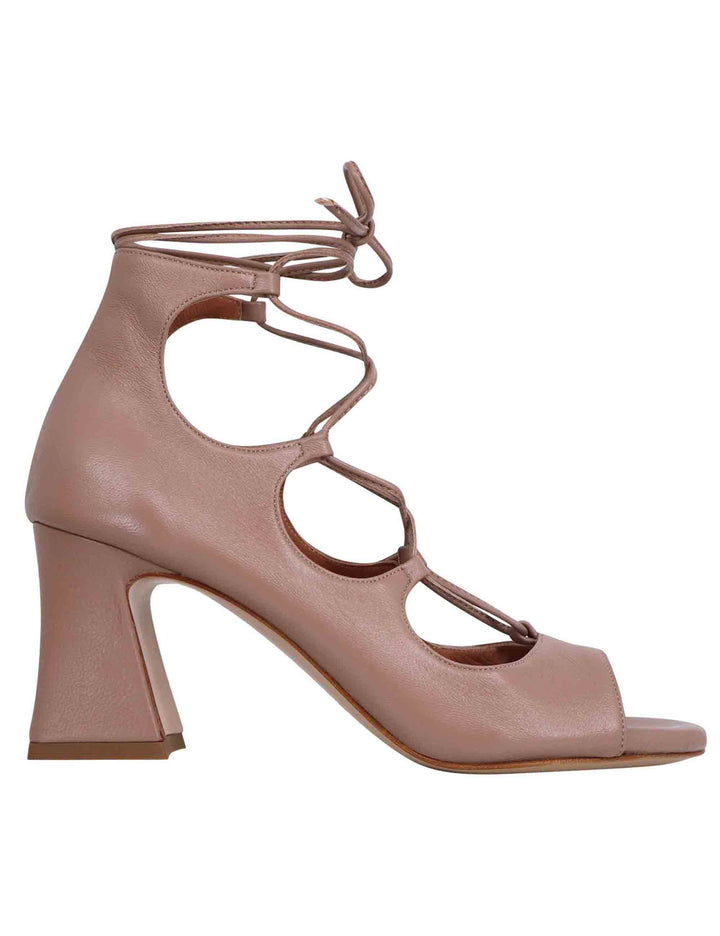 Spatarella Sandali donna in pelle beige con lacci alla caviglia e tallone chiuso I Più Venduti