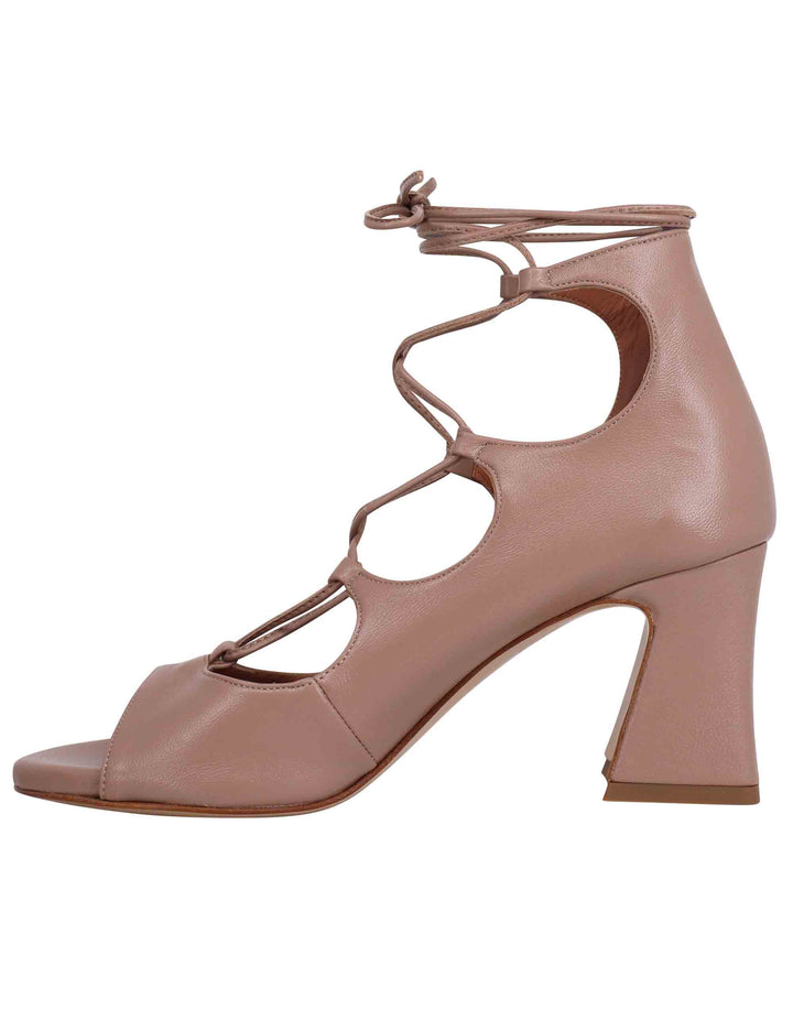 Spatarella Sandali donna in pelle beige con lacci alla caviglia e tallone chiuso I Più Venduti