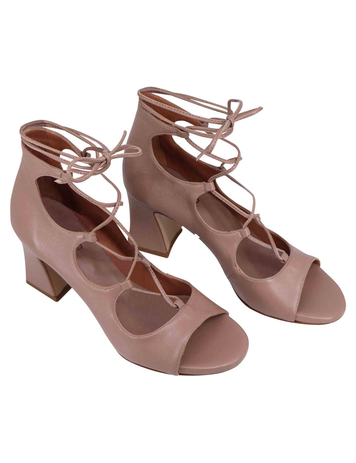 Spatarella Sandali donna in pelle beige con lacci alla caviglia e tallone chiuso I Più Venduti