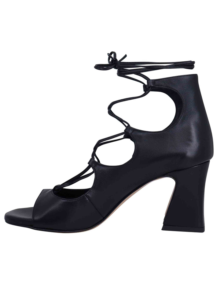 Spatarella Sandali donna in pelle nera con lacci alla caviglia e tallone chiuso Negozio