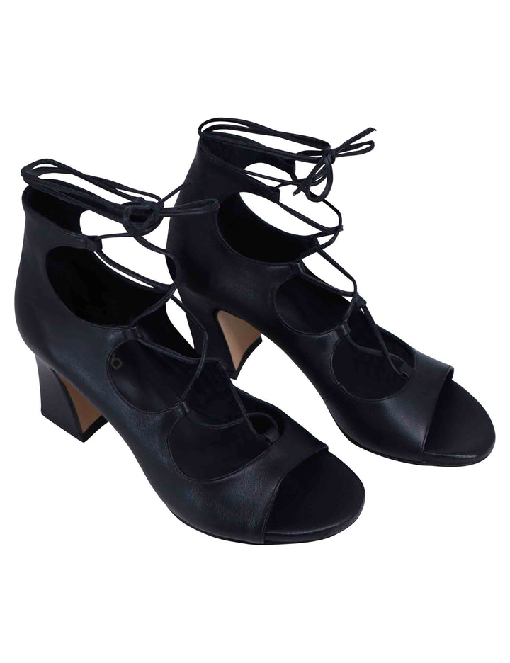 Spatarella Sandali donna in pelle nera con lacci alla caviglia e tallone chiuso Negozio