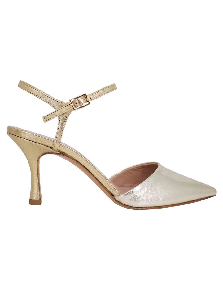 Spatarella Sandali donna in pelle laminata argento e platino con tacco alto e cinturino alla caviglia Moda