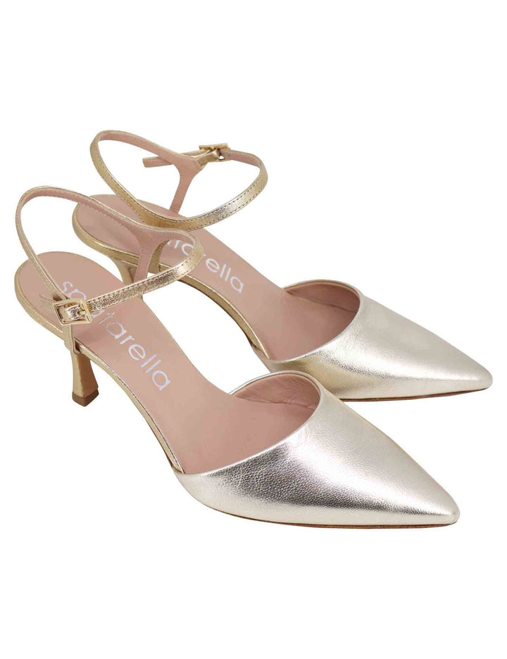 Spatarella Sandali donna in pelle laminata argento e platino con tacco alto e cinturino alla caviglia Moda