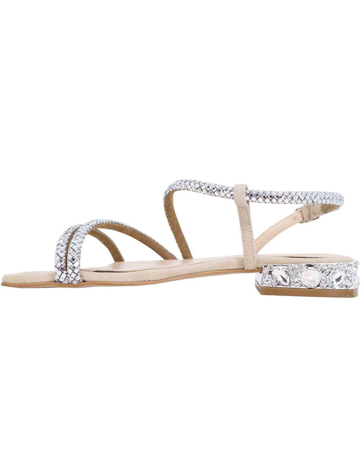 Spatarella Sandali bassi slingback donna in camoscio beige con strass e tacco gioiello Italia