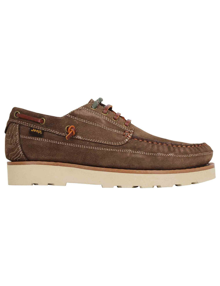 Spatarella Stringate uomo Hopi Suede in camoscio marrone con lacci in cuoio e suola bianca Consegna Veloce