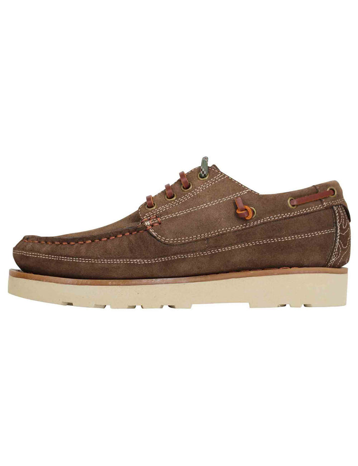 Spatarella Stringate uomo Hopi Suede in camoscio marrone con lacci in cuoio e suola bianca Consegna Veloce