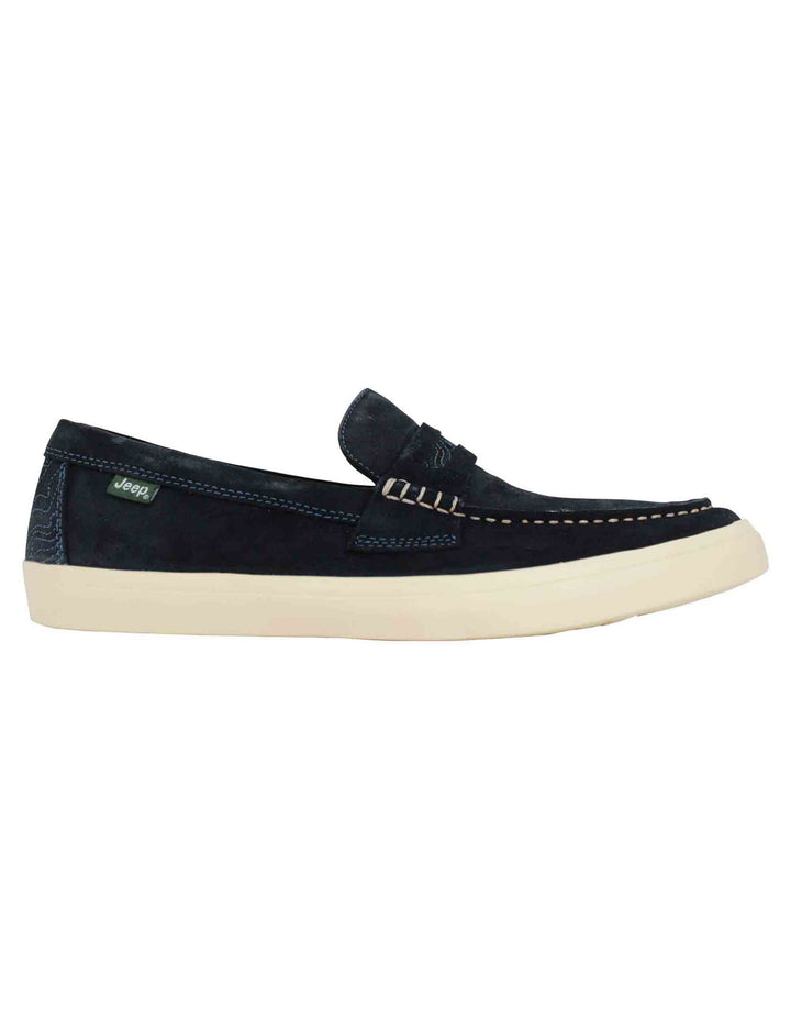 Spatarella Mocassini uomo Moki Suede in camoscio blu con suola in gomma bianca Promozione Limitata