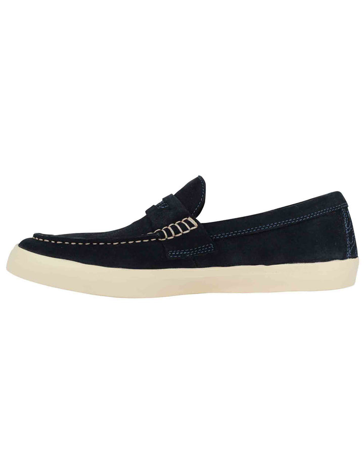 Spatarella Mocassini uomo Moki Suede in camoscio blu con suola in gomma bianca Promozione Limitata