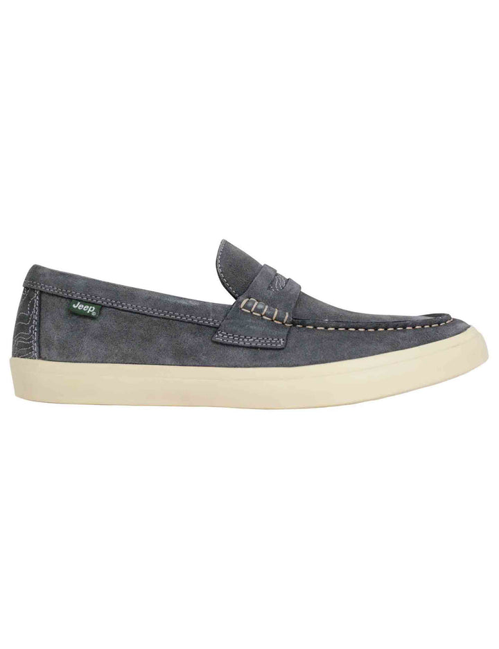 Spatarella Mocassini uomo Moki Suede in camoscio grigio con suola in gomma bianca Fino Al -60%