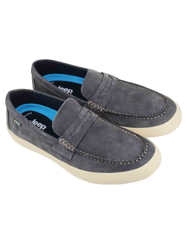 Spatarella Mocassini uomo Moki Suede in camoscio grigio con suola in gomma bianca Fino Al -60%