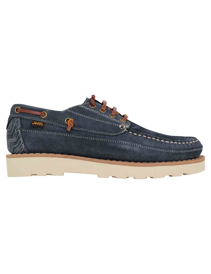 Spatarella Stringate uomo Hopi Suede in camoscio blu con lacci in cuoio e suola bianca Shopping Online