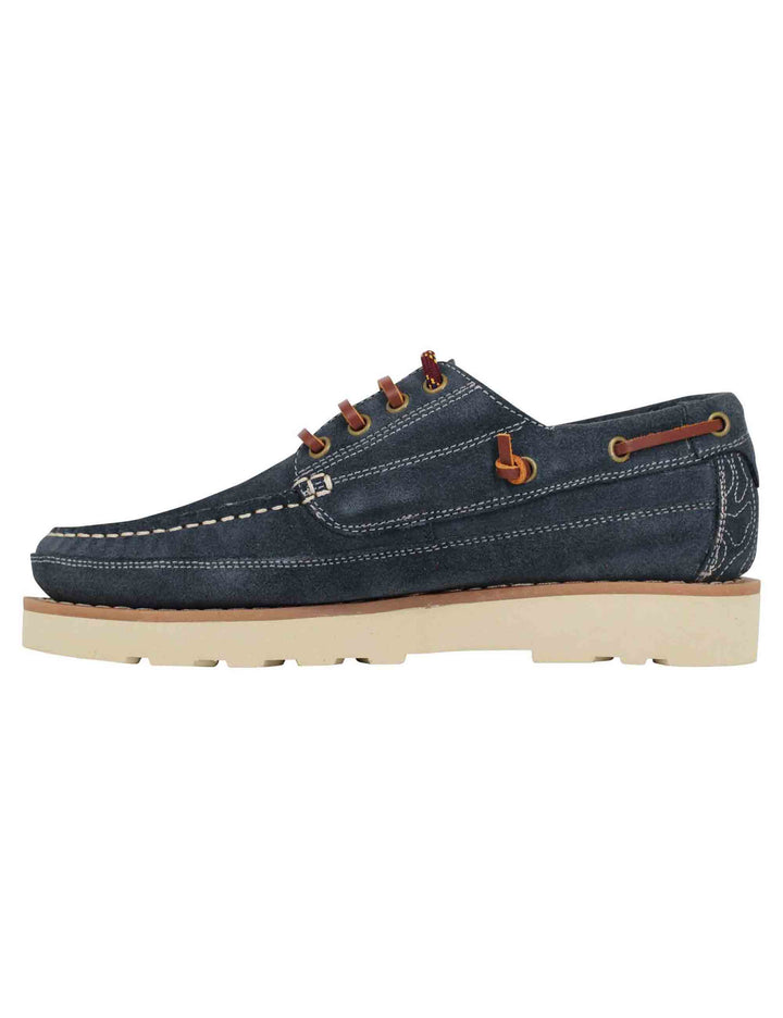 Spatarella Stringate uomo Hopi Suede in camoscio blu con lacci in cuoio e suola bianca Shopping Online