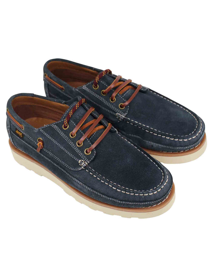 Spatarella Stringate uomo Hopi Suede in camoscio blu con lacci in cuoio e suola bianca Shopping Online