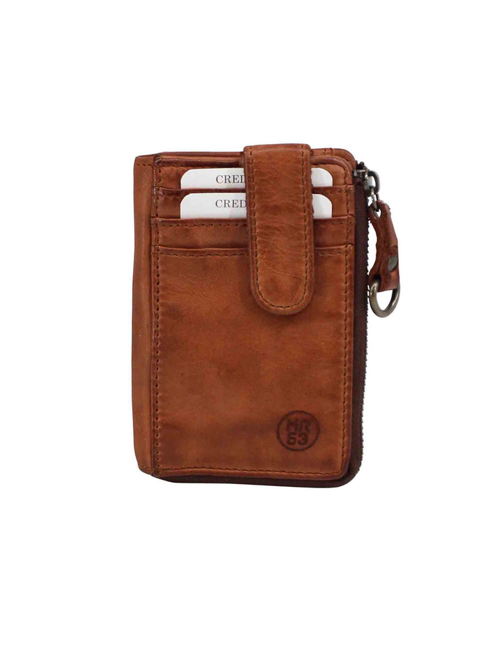 Spatarella Portacarte uomo con zip in pelle vintage cuoio