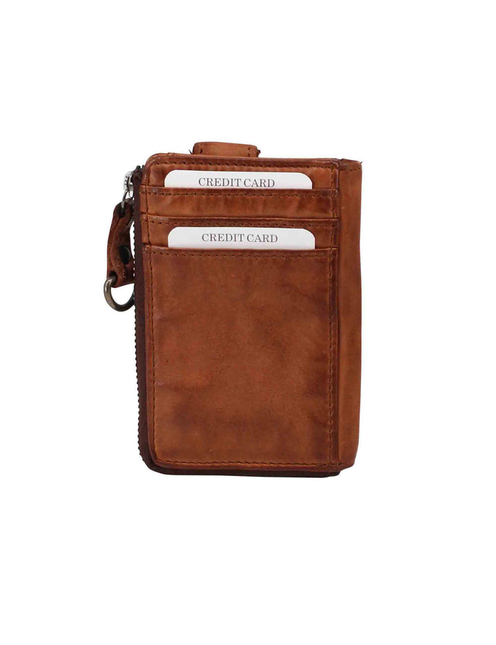 Spatarella Portacarte uomo con zip in pelle vintage cuoio Sottocosto