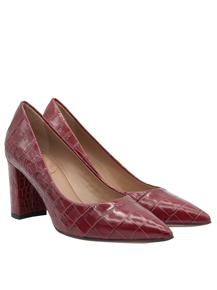Spatarella Calzature Donna Décolleté in Pelle Stampata Cocco di Colore Rosso Tacco Alto In Vendita