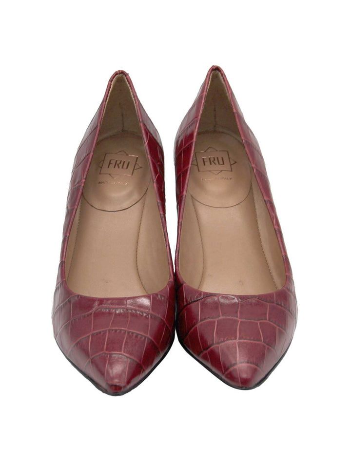 Spatarella Calzature Donna Décolleté in Pelle Stampata Cocco di Colore Rosso Tacco Alto In Vendita