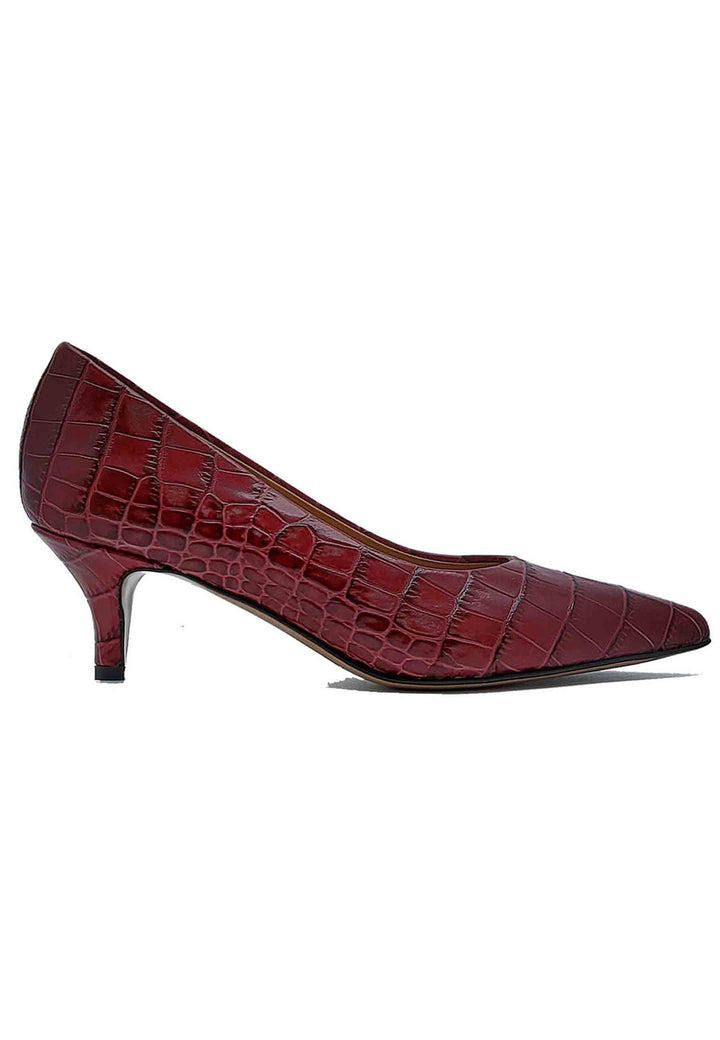 Spatarella Calzature Donna Décolleté in Pelle Stampta Cocco Rosso con Punta a Punta