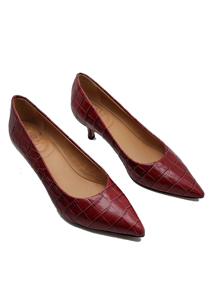 Spatarella Calzature Donna Décolleté in Pelle Stampta Cocco Rosso con Punta a Punta Saldi