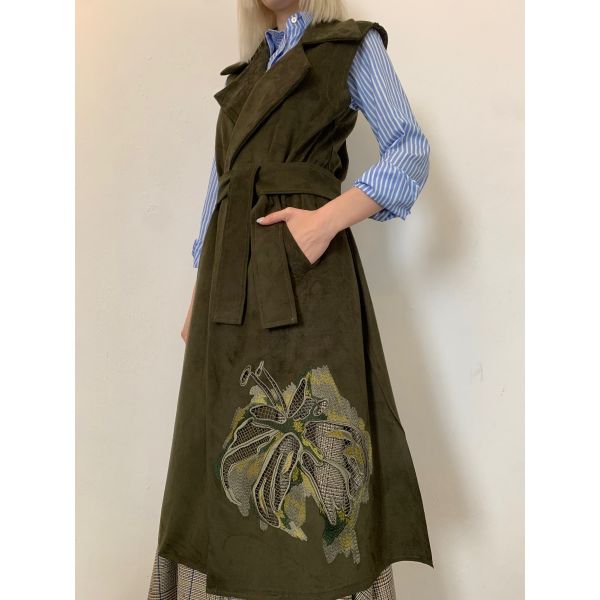 Stella Jean GILET LUNGO CON RICAMO FIORE Vendita
