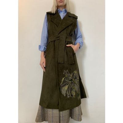 Stella Jean GILET LUNGO CON RICAMO FIORE Vendita