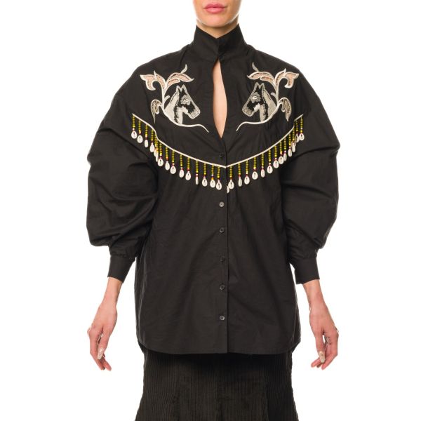 Stella Jean CAMICIA CON RICAMO E FRANGE