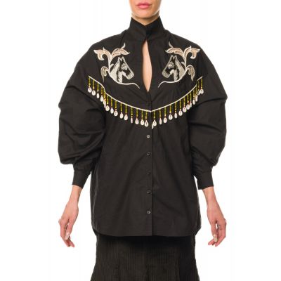 Stella Jean CAMICIA CON RICAMO E FRANGE Nuovo