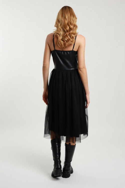 Susy Mix Abito Ecopelle e Tulle Vendite Flash