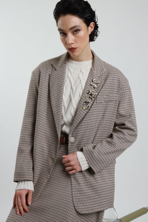 Susy Mix Blazer Over Pied de Poule Vendita Calda