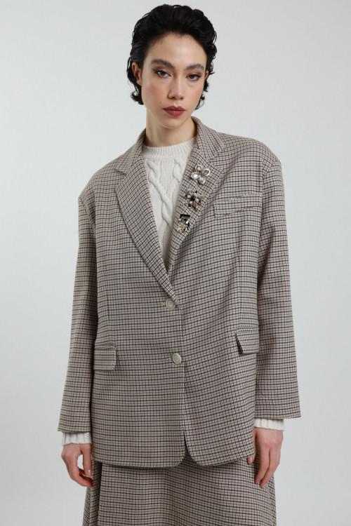 Susy Mix Blazer Over Pied de Poule Vendita Calda