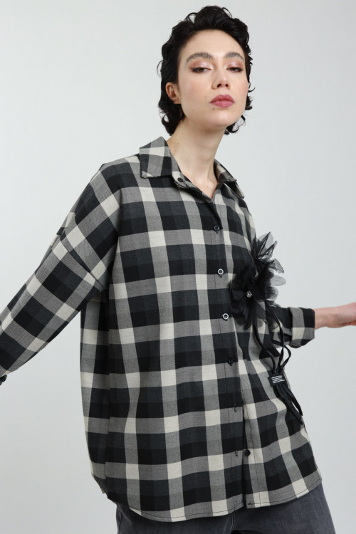 Susy Mix Camicia Quadri con Fiori Saldi Di Fabbrica