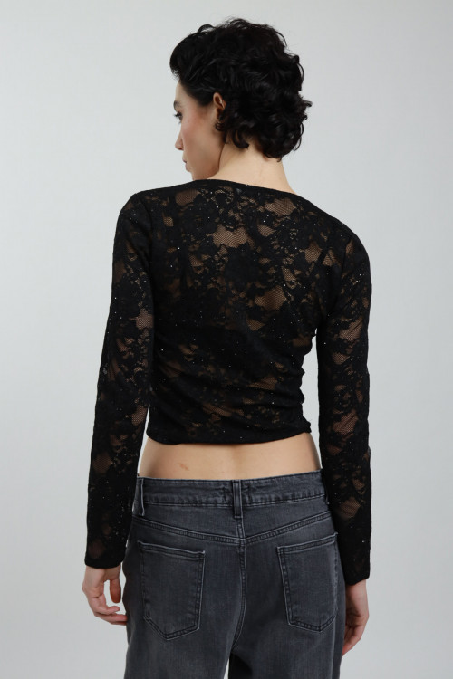 Susy Mix Maglia Pizzo Scollo V con Paillettes Vendite Flash