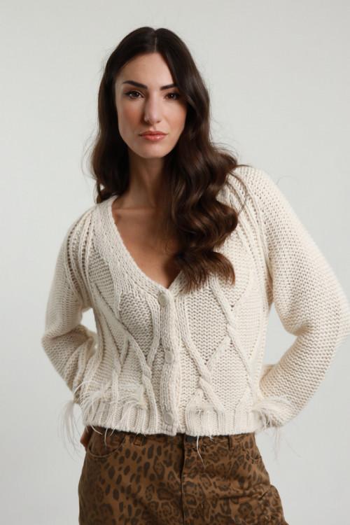 Susy Mix Cardigan Trecce e Piume Nuova